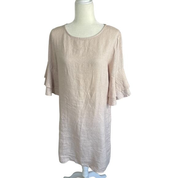 Francesca Bettini 100% Italian Linen Double Layer Bell sleeve Dress Medium NWT - Picture 2 of 12